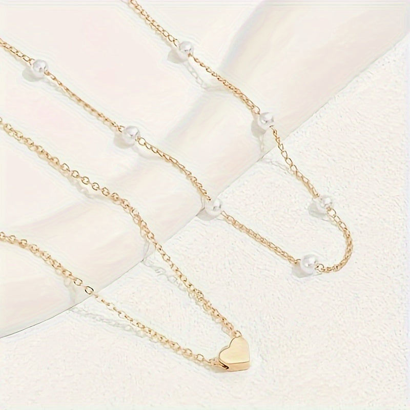Layered Heart & Pearl Jewelry Set
