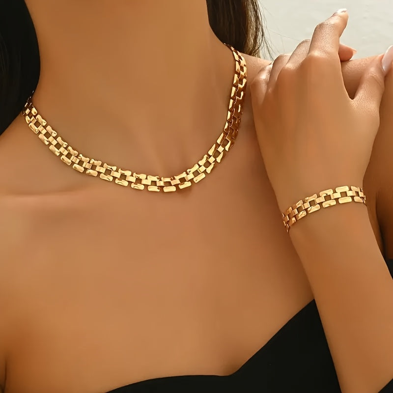 Square Buckle Necklace & Bracelet Set